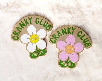 cranky club enamel pin // moody flower with leaves crossed