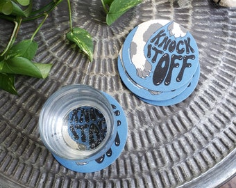 Knock It Off cat coaster set of four