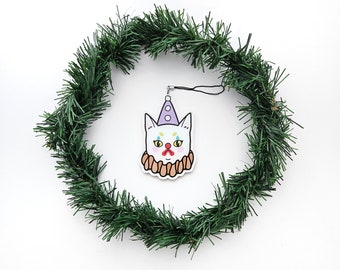 clown kitty acrylic ornament // cat with clown makeup on