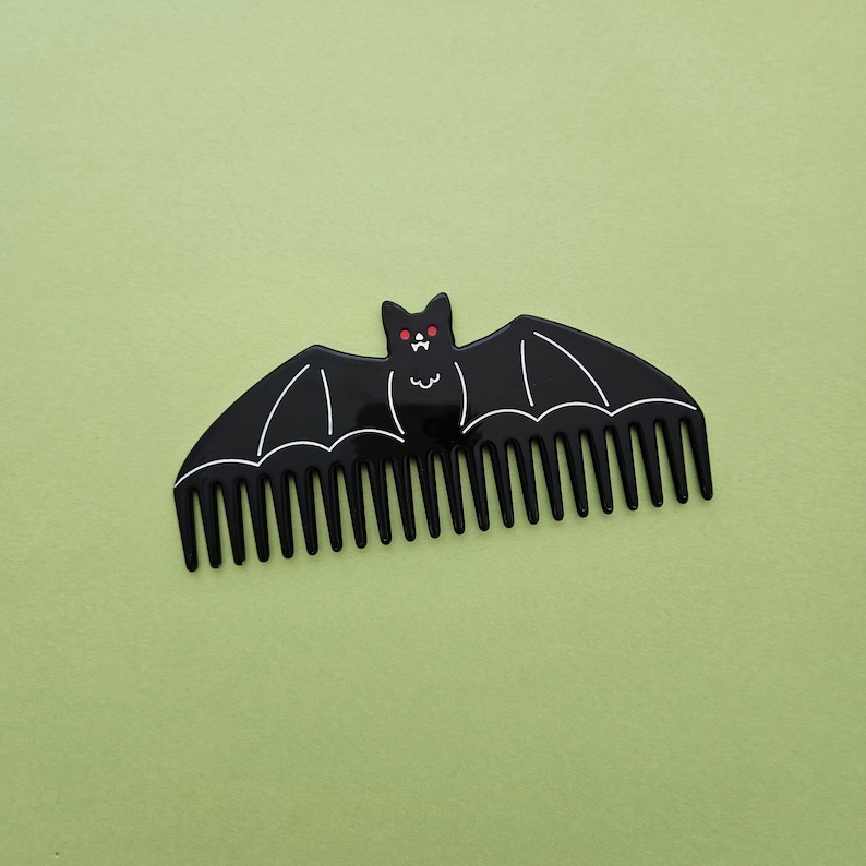 Vampire Bat wide tooth comb // black vampire bat hair comb image 3