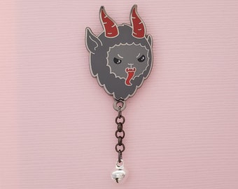 krampus enamel pin with jingle bell