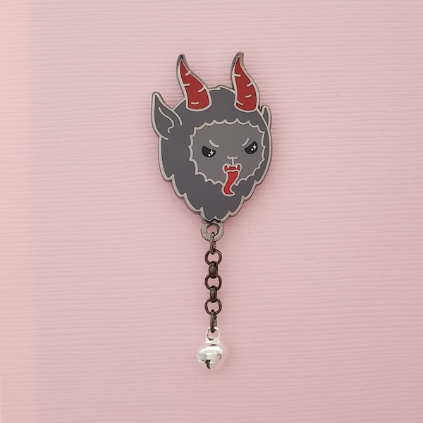 krampus enamel pin with jingle bell