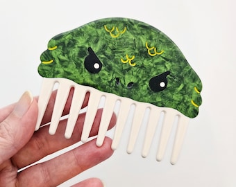 Swamp Monster wide tooth comb // mottled green hair comb