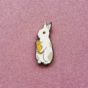 Honey Bunny enamel pin // rabbit holding honey bottle