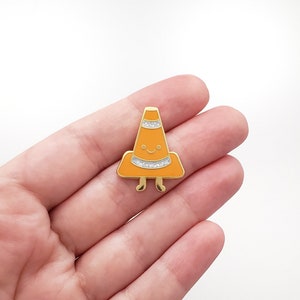 Happy Traffic Cone hard enamel pin // smiling traffic cone with legs