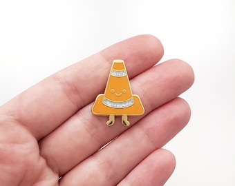 Happy Traffic Cone Enamel Pin: Glitter Stripes