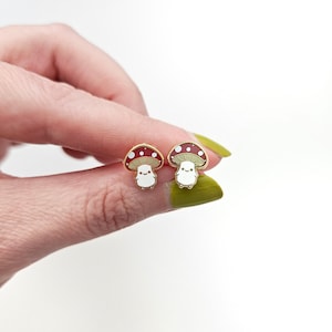 baby mushroom folk earrings // happy red and white mushroom