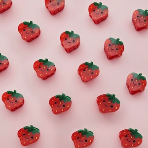 Happy Strawberry hair clip // kawaii red strawberry