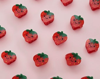 Happy Strawberry hair clip // kawaii red strawberry