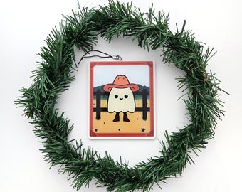 cowboy ghostie ornament // cute acrylic tree ornament