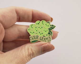 Sour grapes hard enamel pin // unhappy bunch of grapes with banner