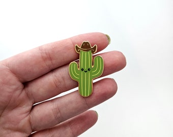Cowboy Cactus enamel pin // cactus wearing cowboy hat