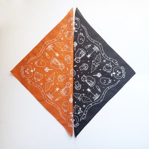 spooky doodle bandana - white ink on black or orange bandana