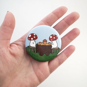 mushroom tea party magnet // mushroom folk having acorn tea // cute magnet