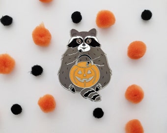 Trick-or-Treat Racoon enamel pin // halloween pin