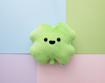 happy four-leaf clover plushie // handmade plush toy
