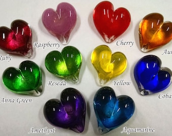 Handmade Glass Heart Paperweight: Ruby, Cherry, Cobalt, and More