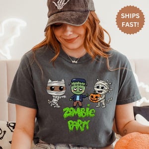 Maglietta con colori comodi per la festa di Halloween a tema zombie, maglietta con stampa di zombie carina e divertente, maglietta con grafica di Halloween, vestito per la festa di Halloween in famiglia, regalo per gli amici