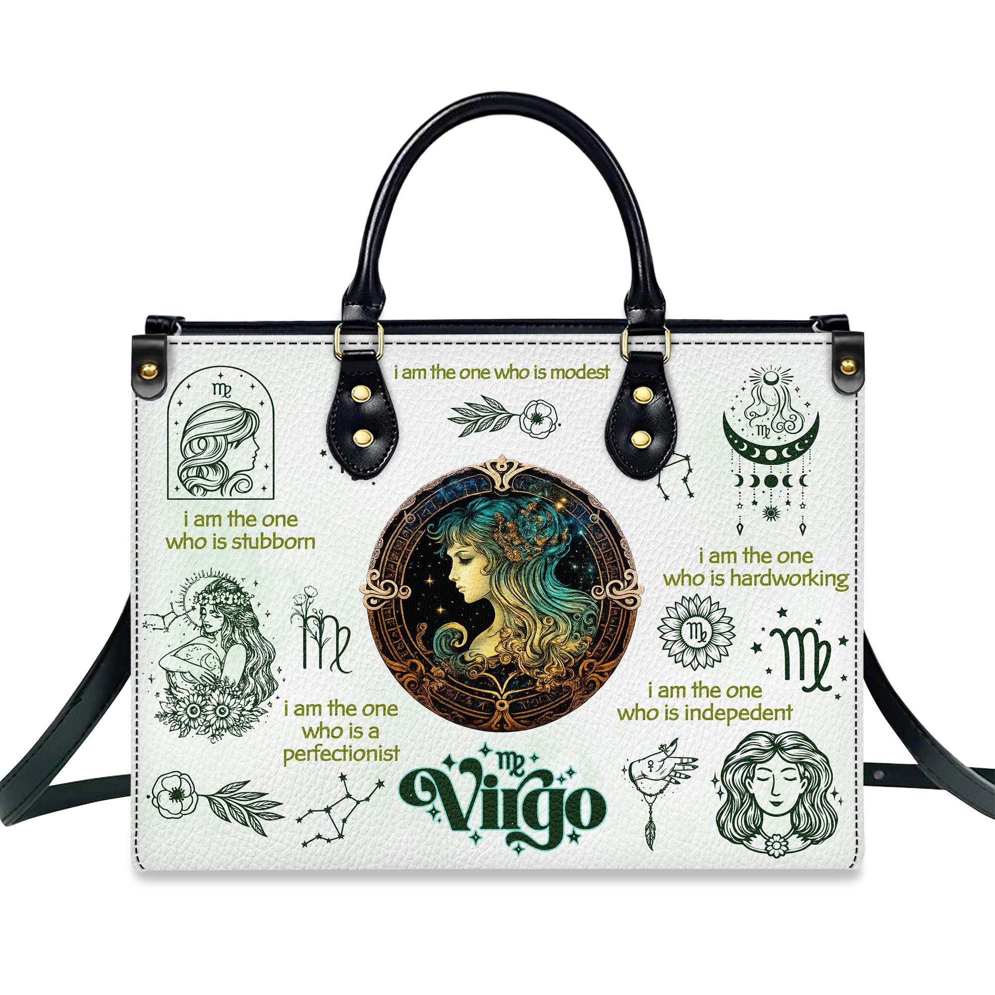 Personalized Virgo Leather Handbag, Zodiac Astrology Bag With