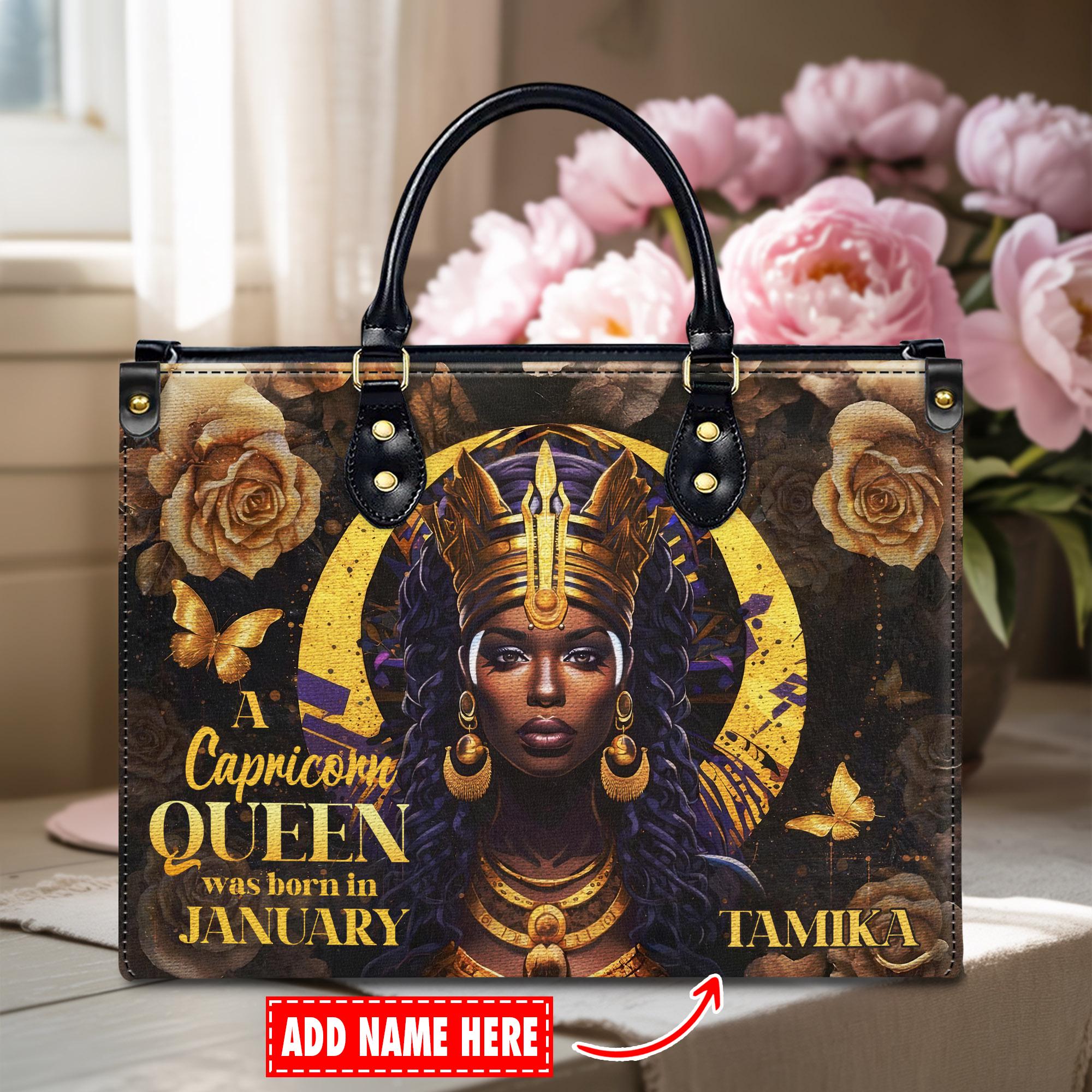 Discover Personalized Leather Handbag for Black Women and Moms Empowering Black Queen Gift for Capricorn Women