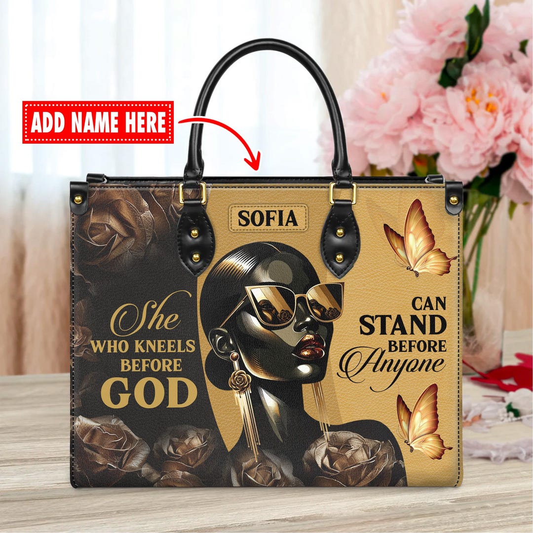 Personalized Leather Handbag Custom Name, Christian Gift, She Who