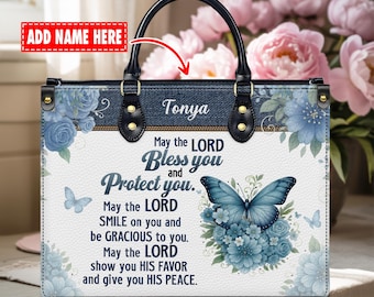 Personalized Faux Leather Christian Handbag: Floral Bible Verse Bag