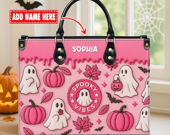 Sac à main d'Halloween personnalisé en similicuir : motif citrouille fantasmagorique