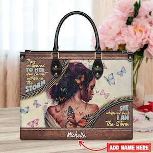 Custom African American &quot;I Am The Storm&quot; Leather Handbag | Inspirational Personalized Purse for Empowered Women