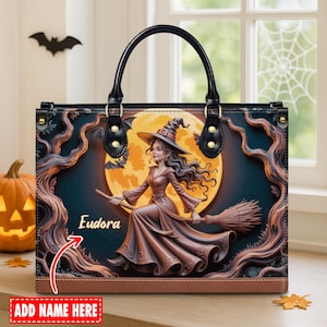 Personalized Leather Handbag Custom Name,Halloween Gift,Gifts for Women,Halloween Handbag Custom,Halloween  Handbag Custom Name for Her