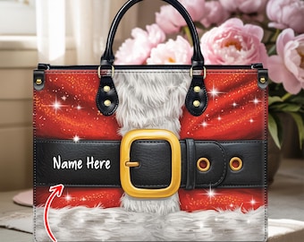 Personalized Santa Claus  Leather Handbag - Custom Name Xmas Bag - Santa Suit Lover - Gift For Her - Christmas Accessories Gift