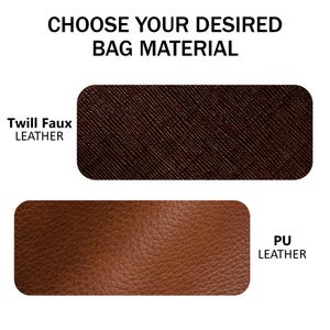 Options of PU leather or twill faux leather for personalized Archangel handbag. Customers can choose preferred material for durability and style. High-quality finishes ensure elegance, making it a perfect gift accessory for Christian women.
