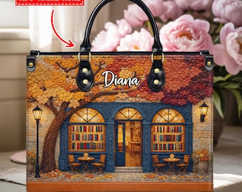 Bolso de cuero vintage de librería con nombre personalizado – Bolsa de regalo personalizada para bibliotecarios – Accesorios para amantes de los libros – Regalo de agradecimiento para profesores