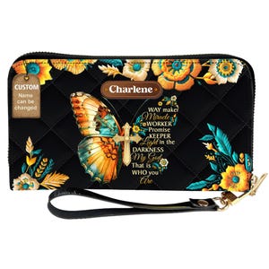 Cartera de cuero con nombre personalizado para mujer, cartera cristiana personalizada, cartera pequeña con diseño de mariposa, cartera de regalo para mujer