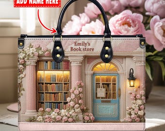 Personalized Vintage Bookstore Leather Handbag - Custom Name Librarian Appreciation Bag - Accessories Gift For Book Lovers - Christmas Gift