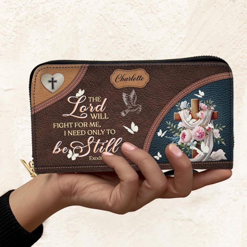 Personalisierte christliche Einkaufstasche, benutzerdefinierte Name Schrift Handtasche, Exodus 14:14 Kunstleder Umhängetasche, religiöses Geschenk für Mutter, Glauben Tasche Bild 3