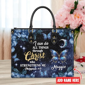 Personalized Leather Handbag, Custom Leather Purse, Christian Bag, Best Gifts for Women, Christian Gifts, Christian Mother&#39;s Day Gift