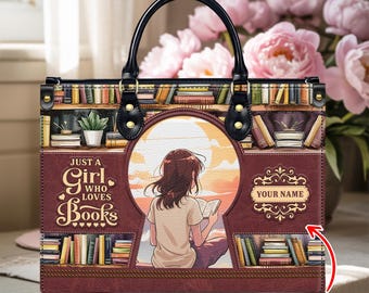 Bolso de piel personalizado de librería - Bolso con nombre personalizado "Solo una chica que ama los libros" - Accesorio ideal para amantes de los libros - Regalo de Navidad