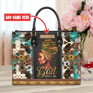 Custom African American Leather Handbag | Inspirational &quot;I Am The Storm&quot; Design | Personalized Empowerment Purse for Women