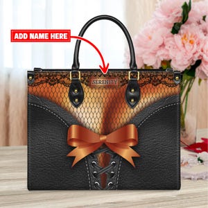 Sac à main élégant corset marron et noir avec nom personnalisé | Sac à main tendance unique