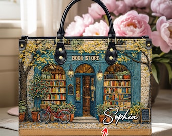 Bolso de cuero vintage personalizado de librería - Bolsa de agradecimiento para bibliotecario con nombre personalizado - Accesorios de regalo para amantes de los libros - Regalo para profesores