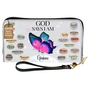 Cartera cristiana de cuero personalizada para mujer, cartera con nombre personalizado, cartera pequeña para mujer, cartera inspiradora con diseño de mariposa