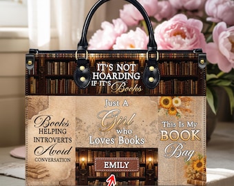 Bolso de cuero personalizado para amantes de los libros: bolso vintage de biblioteca con nombre personalizado "Just a Girl Who Loves Books" (una chica que ama los libros): regalo para lectores y amantes de los libros.