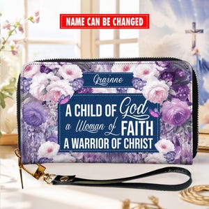 Cartera cristiana de cuero personalizada para mujer, con nombre personalizado, regalo de fe, para niña de Dios, para mujer negra.