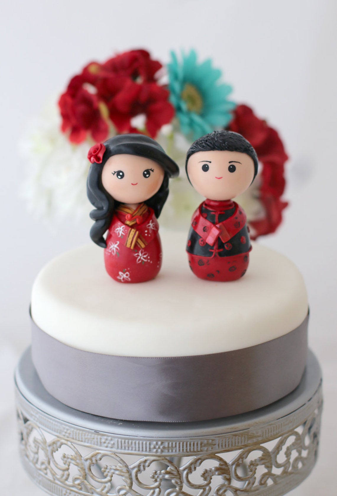 Chinese Bride and Groom Wedding Cake Topper Kokeshi Figurines Etsy
