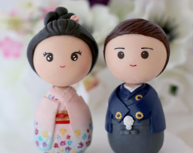 Japanese Wedding Cake Topper Personalized Bride and Groom - Etsy