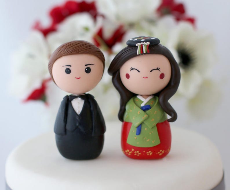 Personalized Korean wedding cake topper kokeshi figurines image 1