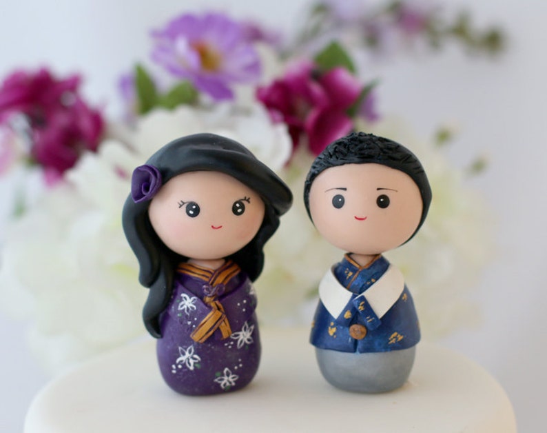 Personalized Korean wedding cake topper kokeshi figurines image 5