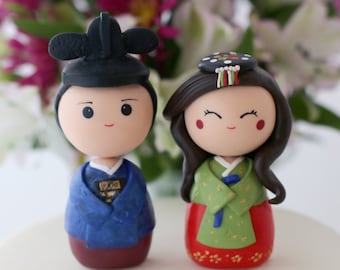 Figurines kokeshi personnalisées de gâteau de mariage coréen
