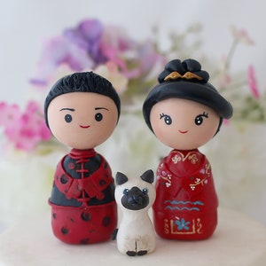 Personalized traditional custom wedding cake topper bride groom One pet