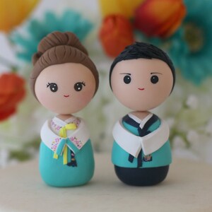 Personalized Korean wedding cake topper kokeshi figurines image 3